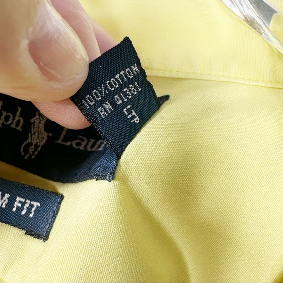 RALPH LAUREN Men's Custom Fit Bright Yellow Button Down Collared Shirt Size XL - Picture 4 of 6